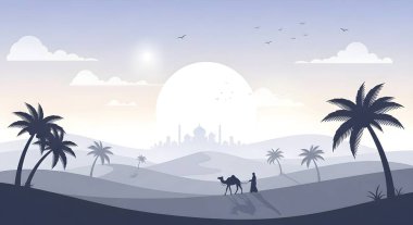 Cami ve Deve Yolculuğuyla Huzurlu Çöl Manzarası