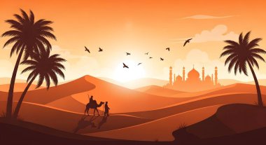 Cami ve Palm Trees ile Çöl Günbatımı Yolculuğu