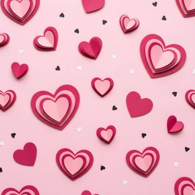 Aşk Kutlaması İçin Katmanlı Kağıt Kalpler Pembe Arkaplanda