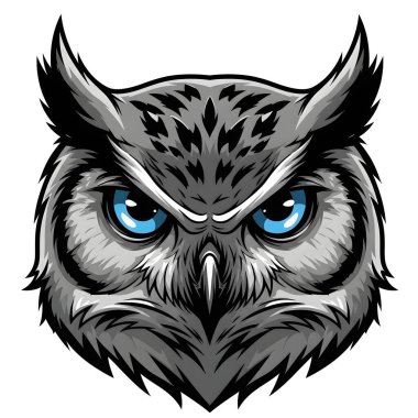 Güçlü Baykuş Başı Maskot Tasarımı Yoğun Mavi Gözlü
