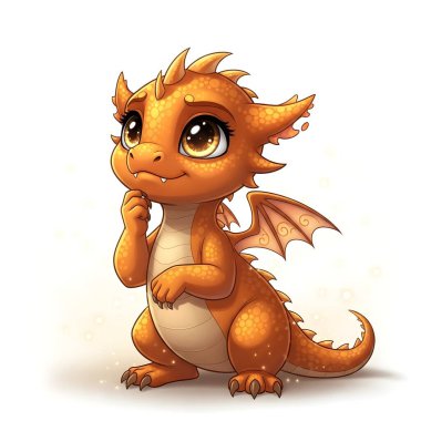 Sevimli Bebek Ejderha Karakteri Tatlı Fantezi Yaratığı Düşünüyor
