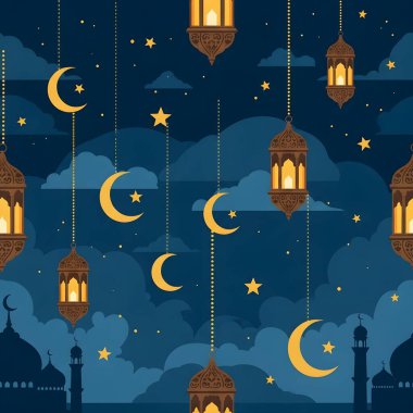Ramazan Kareem Kutlama Gecesi Gökyüzü Fenerleri Ay Yıldızları