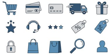 Alışveriş ikonları hazır. beyaz arkaplanda izole edilmiş web için 36 renk vektör çizgisi çizgi dizisi