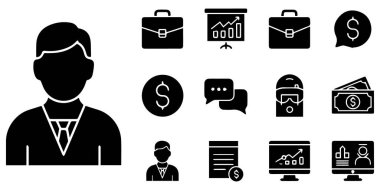 Yönetici simgesi. Beyaz üzerinde izole edilmiş web tasarımı için iş adamı vektör simgelerinin basit çizimi