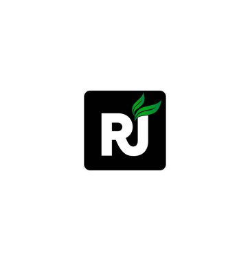 Yeşil yapraklı RJ harfleri. RJ baş harfleri ve yeşil yapraklar.