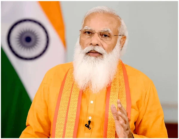 Narendra Modi Porträt Safrantüchern — Stockvektor
