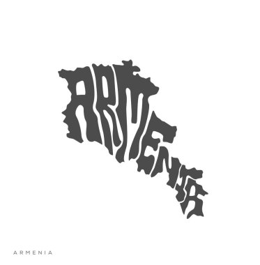 Ermenistan haritada gri renkte yazılmış. Ermenistan harita tipografisi.