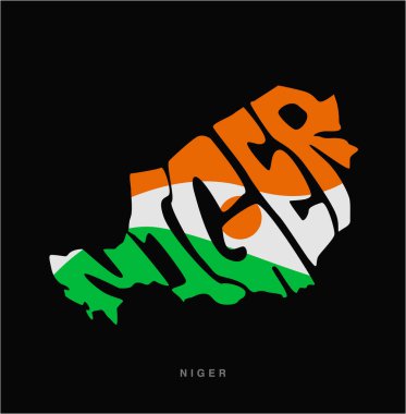 Nijer Haritası, Flag ile birlikte. Nijer Tipografi Haritası.