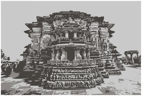Historische Oude Hindoe Tempel Vector — Stockvector
