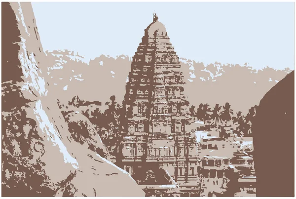 Gopuram Templo Virupaksha Paisagem Vetor Hampi Gopuram Templo Virupaksha Vetor — Vetor de Stock