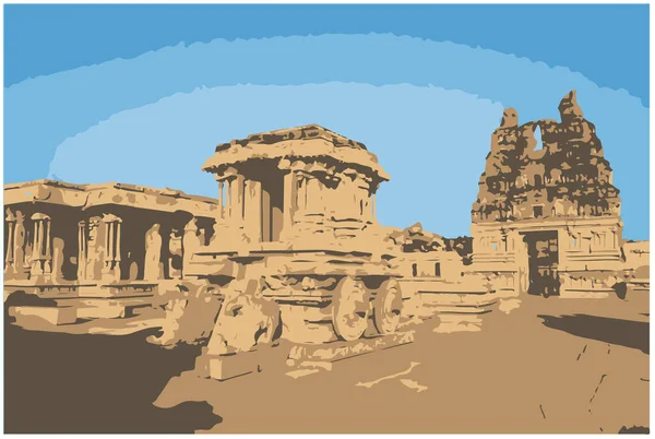 Stenen Wagen Bij Vitthala Tempel Hampi Vector Landschap — Stockvector