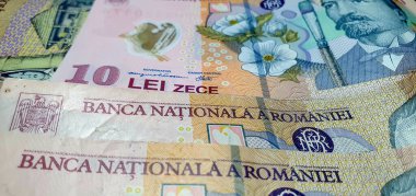 Rumen LEI RON parası, yakın plan, seçici odaklanma.
