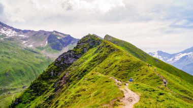Mayrhofen, Zillertal, Tyrol, Avusturya yakınlarındaki Ahorn Dağı 'nın zirvesinde yaz manzarası. Ahorn Dağı (1,965 m) ve komşu zirvesi Ahornspitze (2,973 m), Mayrhofen, Zillertal 'de kış sporları ve rahatlama için en önemli noktalardır (Avusturya).).