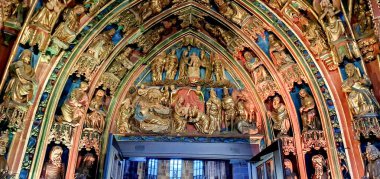 Hauptmarkt, Nuremberg, Bavyera, Almanya 'daki Frauenkirche kilisesi. Almanya' nın Bavyera eyaletinin en büyük ikinci kenti..