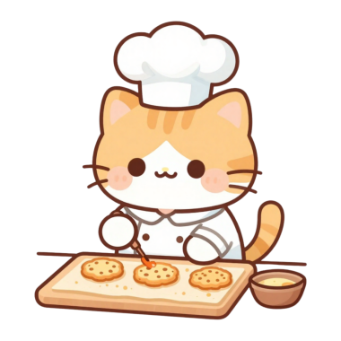 Çizgi film kedisi şefi ve ekmek.