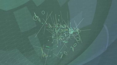 Teknoloji tasarımı için fütüristik şekillere ve dijital hareket grafiklerine sahip Geometrik yapı arkaplanı