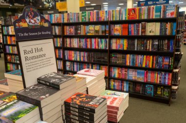 Romance book section inside a Barnes and Noble bookstore