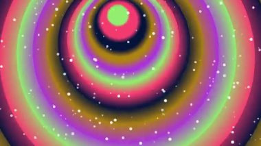 Işıl ışıl parçacıkların yüzdüğü canlı, eş merkezli halkalardan oluşan bir tünel içeren büyüleyici bir animasyon. Özgeçmiş, görsel efektler ve soyut tasarımlar için mükemmel..