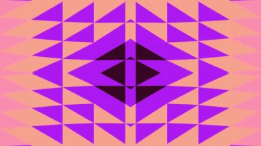 Mor ve turuncu üçgenlerden oluşan bir kaleydoskop içeren büyüleyici soyut animasyon sürekli değişen ve değişen karmaşık geometrik desenler oluşturarak canlı ve dinamik bir görsel yaratıyor..