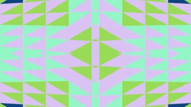 Yeşil, mor ve mavi renkli canlı tonlarda dinamik üçgenler dizisi içeren büyüleyici soyut geometrik model arka plan döngüsü.