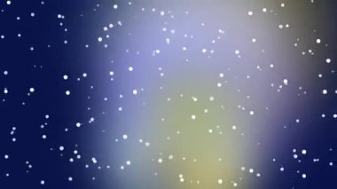 Pürüzsüz mavi ve sarı bir gradyan içeren dinamik soyut bir arkaplan, sayısız küçük, beyaz, ışıldayan parçacıklar tarafından aydınlatılıyor ve büyülü ve ruhani bir atmosfer yaratıyor..
