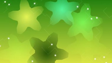 Parlayan yeşil deniz yıldızı şekilleri ve parıldayan beyaz parçacıklardan oluşan canlı ve soyut bir arka plan dinamik ve ruhani bir döngü oluşturur..