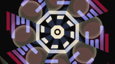 Büyüleyici soyut geometrik bir kaleydoskop deseni, titreşen ışık ve dinamik şekilli merkezi bir sekizgeni dışa doğru yayarak hipnotize edici bir görsel deneyim yaratıyor..
