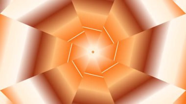 Portakal ve beyaz tonlarında kaleydoskop desenli büyüleyici bir soyut video. Geometrik şekiller merkezden dönüyor ve genişliyor. Hipnotik ve görsel olarak meşgul edici bir be-.