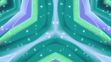 Yeşil, mavi ve mor tonlarında parıldayan beyaz parçacıklarla süslenmiş neon çizgilerden oluşan bir kaleydoskop içeren büyüleyici bir soyut arka plan..