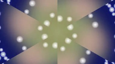 Değişen renkler ve geometrik, üçgen şekillerin arkaplanına karşı dairesel bir şekilde hareket eden parlayan beyaz parçacıkları içeren dinamik soyut hareket arkaplanı.