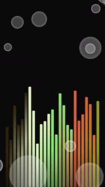 Dinamik soyut arkaplan dikey mavi çizgiler ve yüzen yarı saydam baloncuklar ile karanlık, minimalist arka plan, modern dijital projeler için mükemmel.