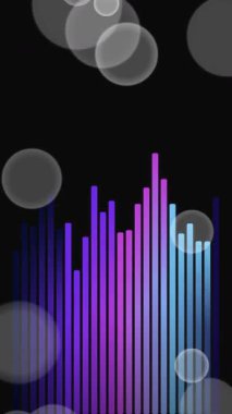 Dinamik soyut arkaplan dikey mavi çizgiler ve yüzen yarı saydam baloncuklar ile karanlık, minimalist arka plan, modern dijital projeler için mükemmel.