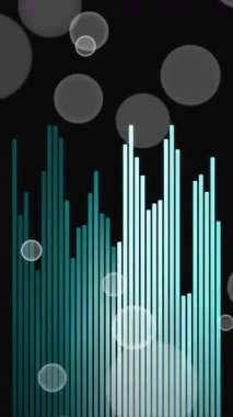 Dinamik soyut arkaplan dikey mavi çizgiler ve yüzen yarı saydam baloncuklar ile karanlık, minimalist arka plan, modern dijital projeler için mükemmel.