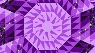 Mor tonlarda bir kaleydoskop deseni içeren büyüleyici soyut bir video, karmaşık geometrik şekiller ve dinamik parlayan parçacıklardan oluşan canlı ve enerjik bir görsel Expe oluşturur..