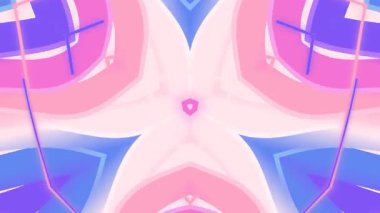 Büyüleyici soyut bir soyut kaleydoskop deseni, pembe, mavi ve mor renkli akışkan renklerin dinamik bir etkileşimiyle ortaya çıkar..