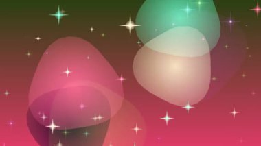 Pembe, yeşil ve kahverengi renklerin gradyanı olan canlı bir soyut arkaplan, ışıldayan yıldızlar, şeffaf, organik şekiller ile süslenmiş, yer değiştiren ve hareket eden, büyüleyici ve d.