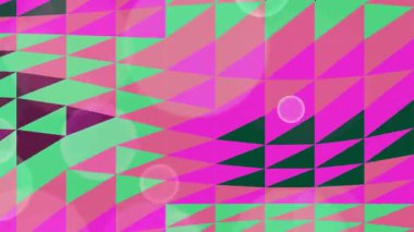 A dynamic abstract background featuring a mosaic of triangles and subtle circles in bright pink, magenta, and mint green, creating a lively and modern visual effect.