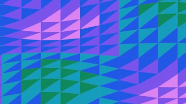 Mavi, yeşil ve mor tonlarında geometrik üçgenlerin dinamik bir düzenini içeren büyüleyici soyut bir arkaplan görsel olarak uyarıcı ve modern bir tasarım yaratıyor..