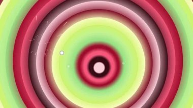 Canlı kırmızı, pembe ve yeşil renkli dinamik dairesel desenli hipnotik bir görsel deneyim yaratan büyüleyici soyut bir video..