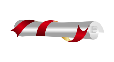 Kırmızı kurdele yayı ile bağlanmış, beyaz arka planda izole edilmiş diploma belgesi. Mezuniyet, akademik başarı, ödüller, sertifikalar, eğitim konseptleri, davetiyeler ve kutlama tasarımları için mükemmel