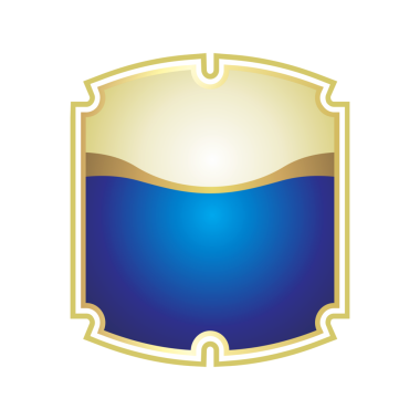 Beyaz bir arkaplanda izole edilmiş, metin için boş alanı olan zarif mavi ve altın renkli etiket rozeti. Markalaşma, ürün ambalajlama, içecek veya kozmetik etiketleri, sertifikalar, davetiyeler ve premium pazarlama malzemeleri için uygun lüks çerçeve tasarımı.