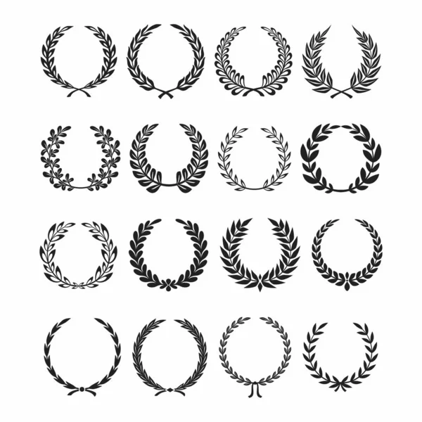 Çeşitli klasik ve klasik tarzlara sahip siyah defne çelenk siluetlerinin kapsamlı bir koleksiyonu. Logolar, rozetler, amblemler, ödüller, sertifikalar, antika tasarımlar, eski posterler, etiketler ve dekoratif unsurlar için mükemmel..
