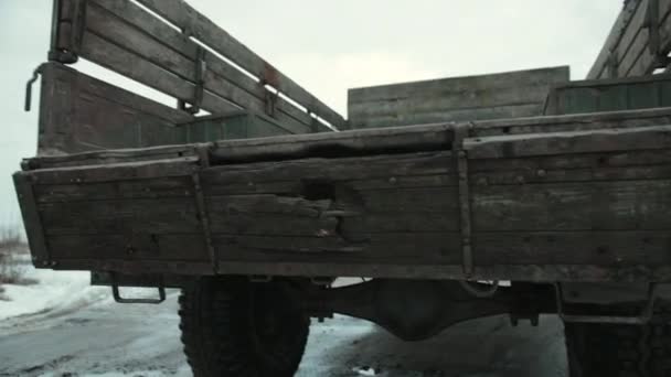 Retro truck, old soviet military truck world war ii transport. military vehicle — Stock Video