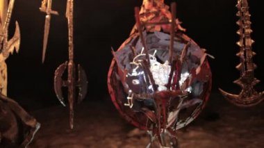 Savaş zırhı, bıçaklı Viking bıçakları. Rakipler arasında dövüşmek için yayalar