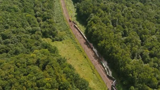 Аріалевий вид. Пошкоджено вантажний потяг, транспортний перевал, пошкоджено потяг — стокове відео