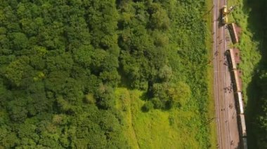 Arial görüş. Yük treni kazası, nakliye kazası, tren hasarı.