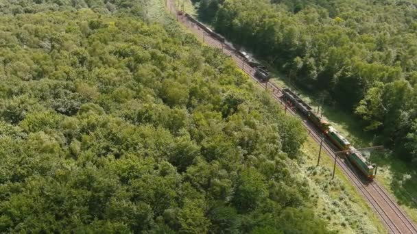 Arial görüş. Tren kazası. Kurtarma çalışmaları devam etmekte olan lokomotif raydan çıktı — Stok video