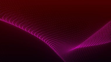 Siyah bir zemin üzerinde sayısız parlayan noktadan oluşan soyut bir dijital dalga. Çizgiler, dijital parçacık akışını hatırlatan bir hareket, enerji ve derinlik hissi yaratıyor. Vektör.