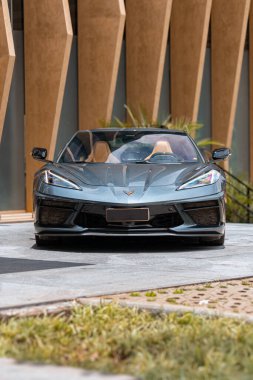 Chevrolet Corvette C8 Stingray ön görüş, lüks Amerikan spor arabası dış çekim