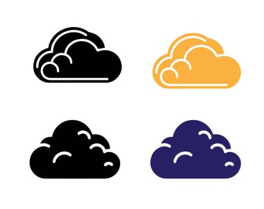 Görüntü iki satırda sıralanmış dört bulut simgesi içerir, her bulut farklı bir renktedir: siyah, sarı, siyah ve mavi, düz beyaz arkaplan üzerine kurulur